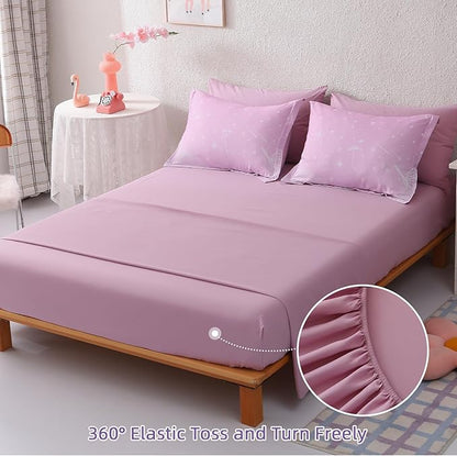 Menghomeus Girls Comforter Set Twin Size 5 Pieces Bed in A Bag Ombre Purple Pink Bedding Set Dandelion Butterfly Print Kids Bedding Collections