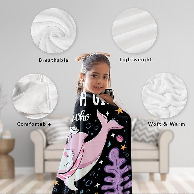 Custom Just A Girl Who Loves Sharks Blankets Gifts for Kids Adult On Bed Sofa,Personalized Premium Flannel Blankets for Birthday Christmas Thanksgiving All Season Use 40''x 50'' -S