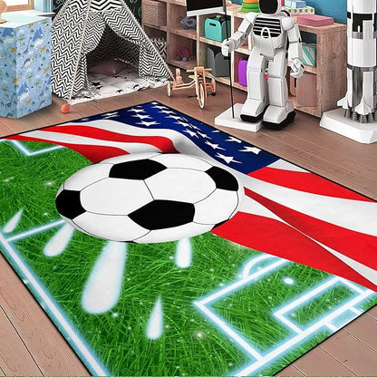 Soccer Rugs for Boys Bedroom - Sports Rug for Boys Bedroom Decor Football Carpet, Football Room Decor for Teens Kids Carpet, Soccer Field Carpet for Playroom Living Room, 3x4 Feet