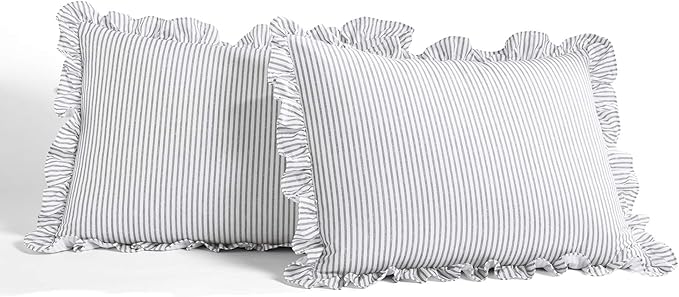 Lush Decor Ticking Stripe Bedspread Gray Vintage Chic Farmhouse Style Lightweight 3 Piece Set, Full
