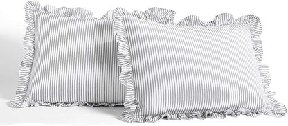 Lush Decor Ticking Stripe Bedspread Gray Vintage Chic Farmhouse Style Lightweight 3 Piece Set, Full