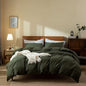 Jane yre Dark Green Duvet Cover King, 100% Washed Cotton Linen Like Textured 3 Pieces Bedding Set, Solid Color Simple Style Luxury Relaxed Feel Natural Wrinkled Breathable Soft Comfy