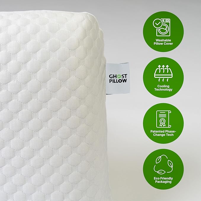 GhostBed Firm Cooling Memory Foam Pillows - Standard Size Pillow, Ventilated with Washable Cover - Ideal Bed Pillows for Stomach, Back, and Side Sleepers - Premium Cooling Pillow, Firm Pillow