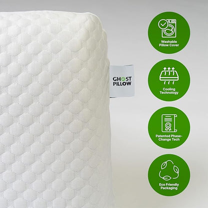 GhostBed Firm Cooling Memory Foam Pillows - Standard Size Pillow, Ventilated with Washable Cover - Ideal Bed Pillows for Stomach, Back, and Side Sleepers - Premium Cooling Pillow, Firm Pillow
