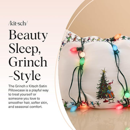 The Grinch x Kitsch Satin Pillowcase with Zipper for Hair & Skin - Softer Than Silk Pillow Cases, Smooth Cooling Pillow Cover, Wrinkle-Free, Machine Washable, King Size (19x36) - Who-Ville
