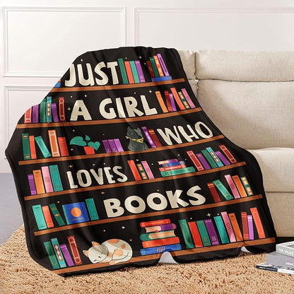 Reading Lover Blanket, Just A Girl Who Loves Books Blanket, Soft Warm Cozy Fleece Throw, Gifts for Girls Women Kids, 40"x50", Black