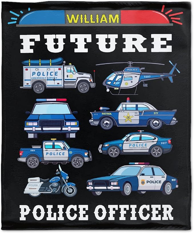 Custom Police Car Blanket for Boys Kids Police Car Lovers Soft Plush Warm Cartoon Car Blanket for Couch Bed Sofa Decor Birthday Custom Police Blanket Police Gifts 60''x 80''