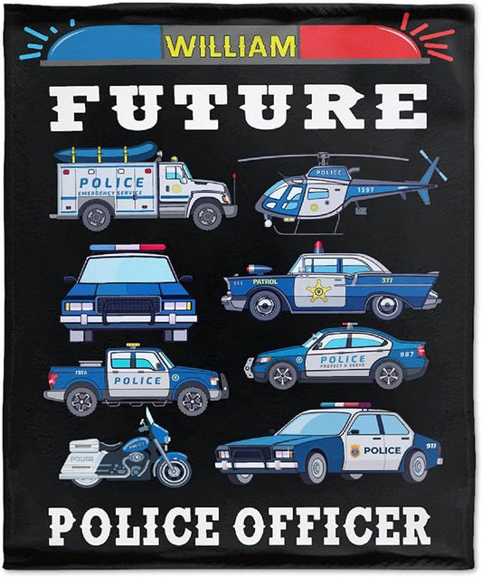 Custom Police Car Blanket for Boys Kids Police Car Lovers Soft Plush Warm Cartoon Car Blanket for Couch Bed Sofa Decor Birthday Custom Police Blanket Police Gifts 50''x 60''