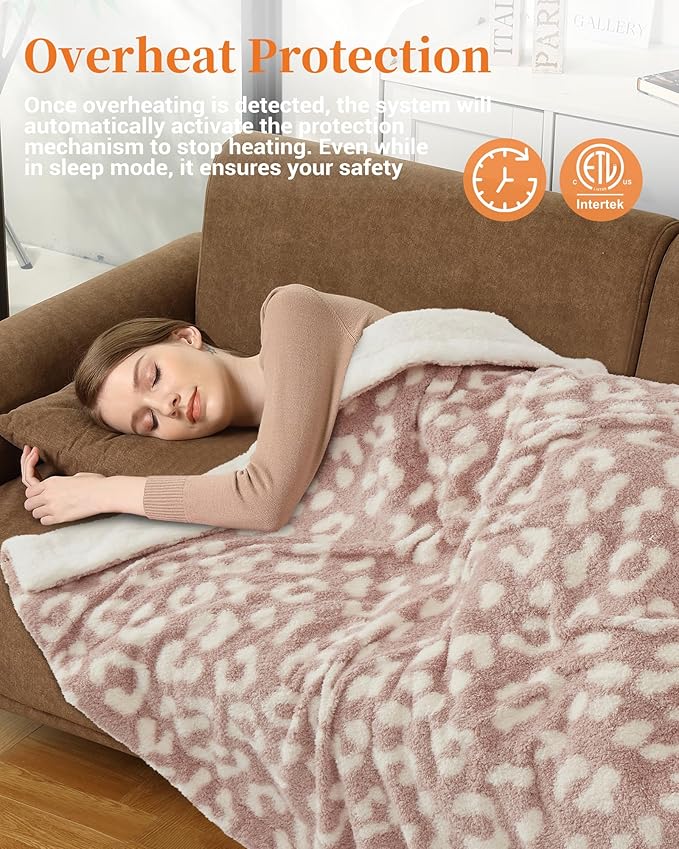 GarveeHome Heated Blanket Queen Size, Electric Blanket Dual Control Soft Double Sherpa with 4 Heating Levels & 10 Hours Auto Off, Overheat Protection, Machine Washable, ETL Certification, Pink 84"x90"