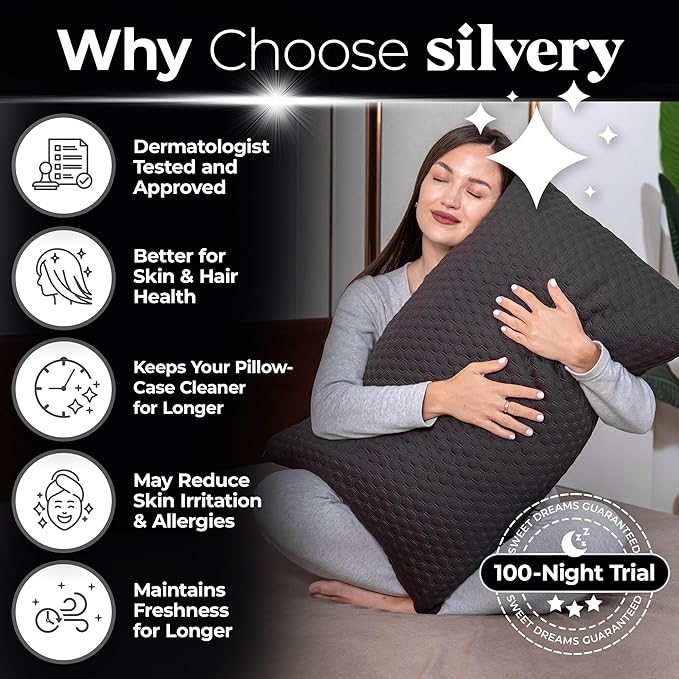 Silvery Memory Foam Bed Pillow - Patent-Pending Self-Cleaning Technology™ for Hygienic Sleep - Cooling Hypoallergenic Adjustable Pillows for Side, Back & Stomach Sleepers