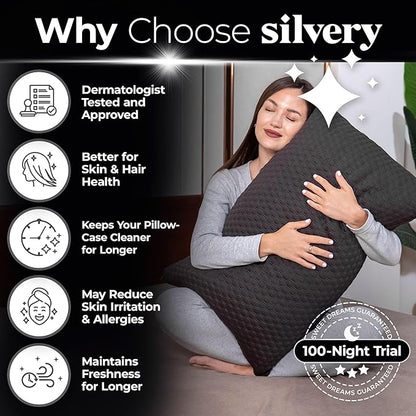 Silvery Memory Foam Bed Pillow - Patent-Pending Self-Cleaning Technology™ for Hygienic Sleep - Cooling Hypoallergenic Adjustable Pillows for Side, Back & Stomach Sleepers