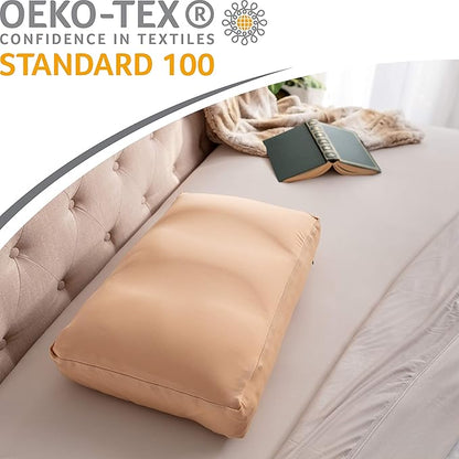 PILLOWY Premium Microbead Bed Pillow, Medium Extra Fluffy But Supportive - Ultra Comfortable Sleep with Silk Like Anti Aging Cover 85% Spandex/ 15% Nylon Breathable, Cooling Barely Beige