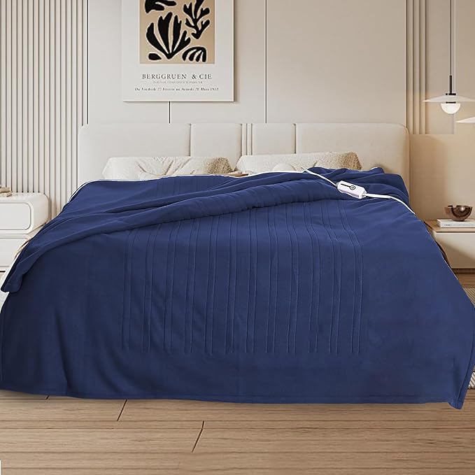Electric Heated Blanket Full Size 72"x84", 4 Heating Levels & 10H Auto Shut Off, Soft Fleece Overheating Protection, Machine Washable, Dark Blue