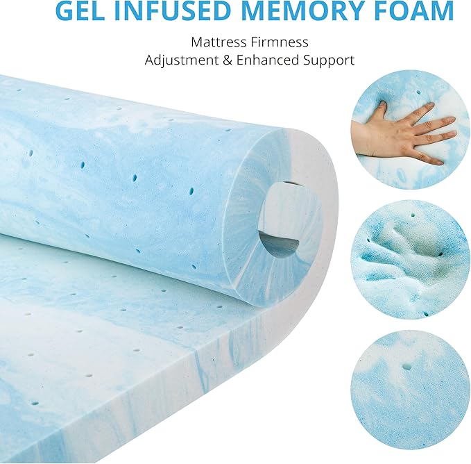 EGO Gel Memory Foam Mattress Topper, 4 Inch Queen with Removable Breathable Soft Cover, Cooling Bed Topper for Comfort Body Support & Pressure Relief, CertiPUR-US Certified