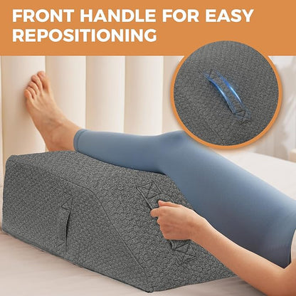 Leg Pillow Elevation Blood Circulation, Leg Elevation Pillows for After Surgery, Swelling, Leg Elevating Pillows with Cover and Handle, Leg Pillow for Pain Relief, 23.6×16.8×8 Inch, Dark Grey