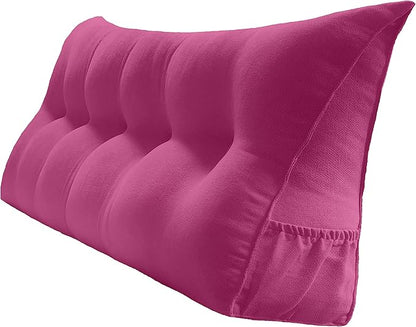 Triangular Reading Bed Rest Pillow Large Bolster Cushion Headboard Backrest Wedge Pillow with Removable Cover and Two Large Side Pockets (Magenta, Queen: 59 x 8 x 20 inches)