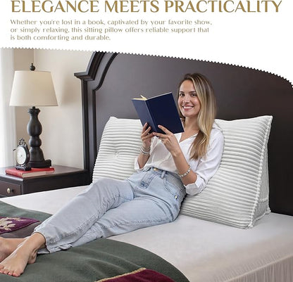 Headboard Wedge Pillow, Large Triangular Reading Pillow for Bed, Backrest Support Bolster for Sitting Up, Long Bed Rest Pillow with Removable Cover