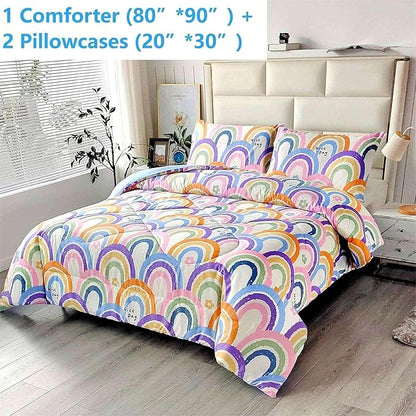 SDIII 3PCS Rainbow Comforter Set Full, Soft Microfiber Lightweight Rainbow Comforter Full, Cute Colorful Bedding Quilt Set for Girls Boys Kids Teens
