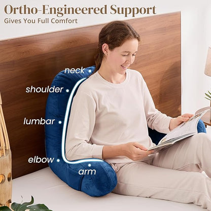 Sasttie Reading Pillow, Pillows for Reading or Relaxing – Ergonomic Support for Head, Neck, Back, and Lumbar, 23-Inch, Navy Blue