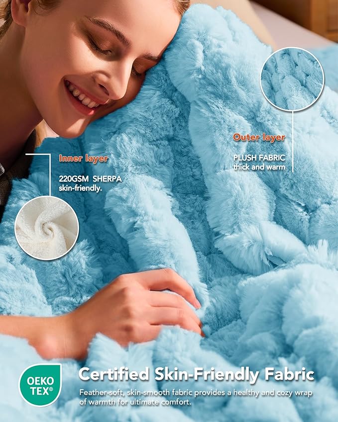 Homemate Heated Blanket Electric Throw - 50"x60" Heating Blanket Throw 1/2/4/6/8 Hours Auto-Off 10 Heat Levels Over-Heat Protection Luxury 800 GSM Faux Fur 200 GSM Sherpa ETL Certification