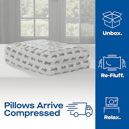 SEALY Perfect Temp Bed Pillows, Plush 100% Cotton Cover, Soft, Breathable, Temperature Balancing, Moisture Wicking, Hypoallergenic EverFluff Fiberfill, Machine Washable, Standard/Queen, White- 2 Pack