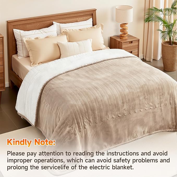 Heated Blanket Electric Blanket Queen Size 84"x90" Fast Heating Electric Blanket with Dual Control 10 Heat Levels & 10 Hours Auto-Off Overheat Protection Cozy Soft Flannel Heated Throw Blanket