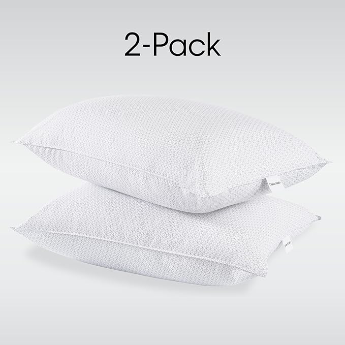 Calvin Klein Geometric Print 20" x 28" Standard/Queen Size Set of 2 Bed Pillows for Sleeping, White
