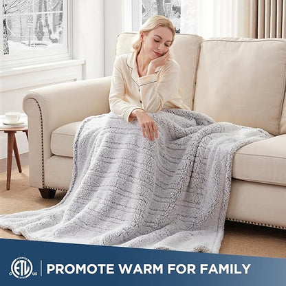 Westinghouse Electric Blanket Throw Size, Soft Plush Sherpa Heated Blanket with 6 Heating Levels & 2-10 Hours Auto-Off, Machine Washable, 50x60 inches, Grey