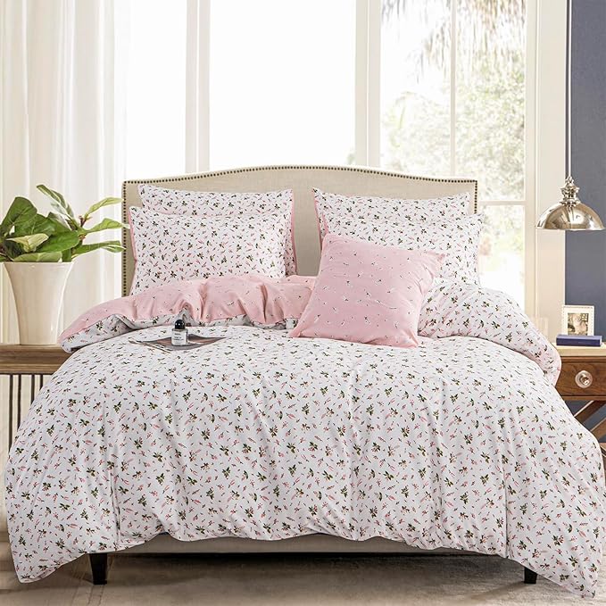 Jane yre Floral Twin Duvet Cover Brushed Microfiber 3 Pieces Floral Bedding Set Garden Style Pink Floral Pattern Flower Twin Duvet Cover with Zipper Closure Luxury Soft Breathable Comfy