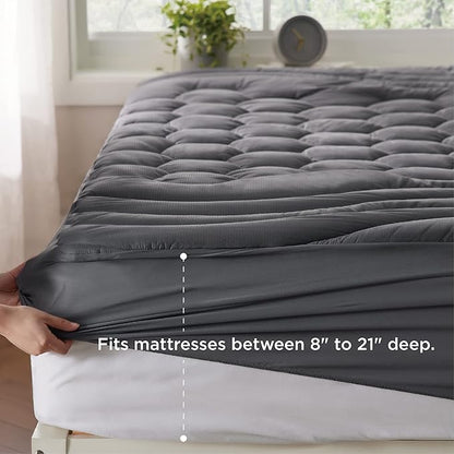 Bedsure Grey Queen Mattress Pad - Quilted Fitted Mattress Topper Protector with 8-21 Inches Deep Pocket, Noiseless Breathable Bed Cover Padded, Machine Washable, Grey, 60x80 Inches
