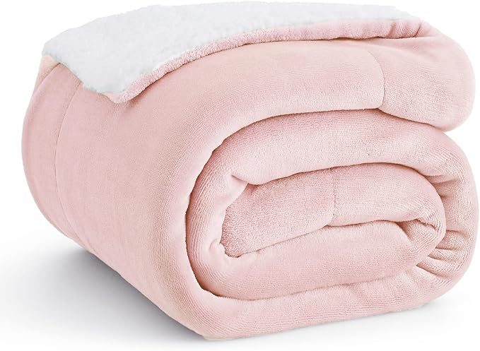 Bedsure GentleSoft Sherpa Fleece Throw Blanket Twin Size for Couch - Thick and Warm Throw Gifts for Women and Girls, Soft Fuzzy Plush Christmas Blanket for Winter, Room Home Decor, Pink, 60x80 Inches