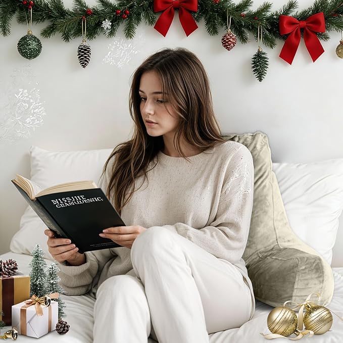 Reading Pillow for Sitting in Bed Adult, Reading Pillow with Shredded Memory Foam, Bed Pillow with Washable Cover, Back Pillow Sitting Up with Extend Arms, Beige, Large