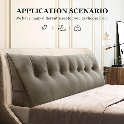 14 lbs Thickened King Wedge Pillow Headboard Body Positioner Bed Wedge Pillow Backrest Support Triangular Headboard Cushion with Side Pocket Velvet Positioning Support Taupe