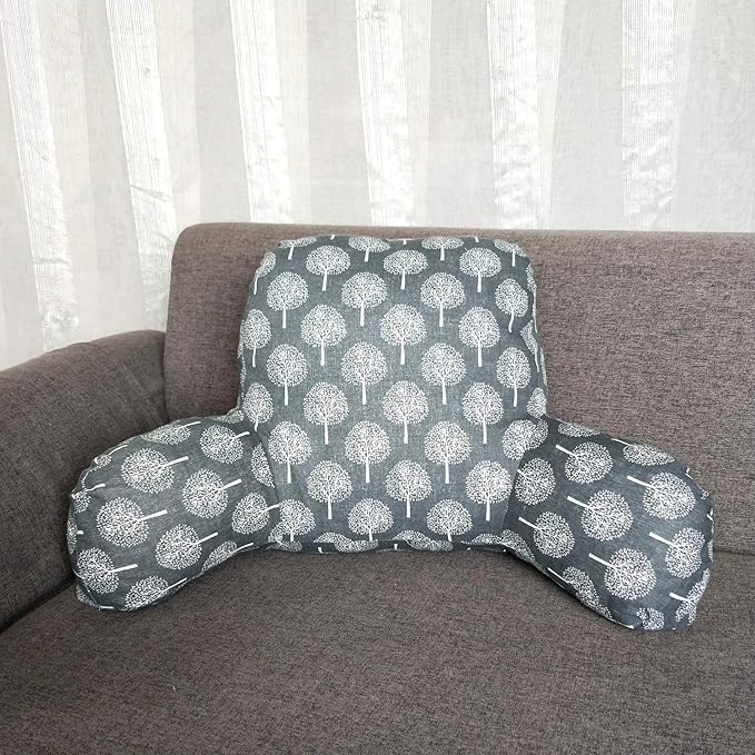 Bohemian Printed Reading Pillow with Support Arms Soft Bed Rest Pillows Back Support Cushion for Kids Reading Watching TV Sitting Up in Bed (23"×16"×10",Grey Tree)