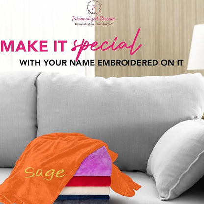 Personalized Blankets for Adults - Custom Blanket with Embroidered Name or Monogram - Soft Fleece Throw Cover for Bed & Couch - Orange (60"x80")