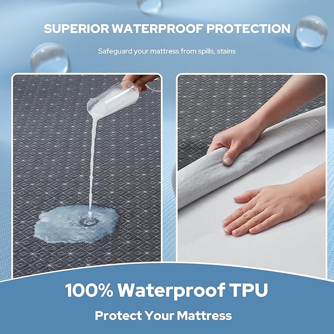 BEDLORE King Mattress Protector, Waterproof Noiseless Mattress Cover with Deep Pocket for 6-18 inches Mattress, Soft Breathable Mattress Pad Machine Washable (Dark Gray)
