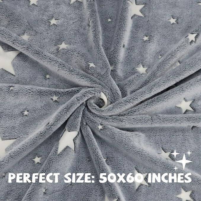 Glow in The Dark Blanket for Kids Unique Birthday Gifts for Girls Boys Teens Soft Cozy Warm Fuzzy Cute Throw Blanket All Seasons Gray Glowing Stars Blankets for Couch Sofa Bed 50"×60"