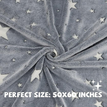 Glow in The Dark Blanket for Kids Unique Birthday Gifts for Girls Boys Teens Soft Cozy Warm Fuzzy Cute Throw Blanket All Seasons Gray Glowing Stars Blankets for Couch Sofa Bed 50"×60"