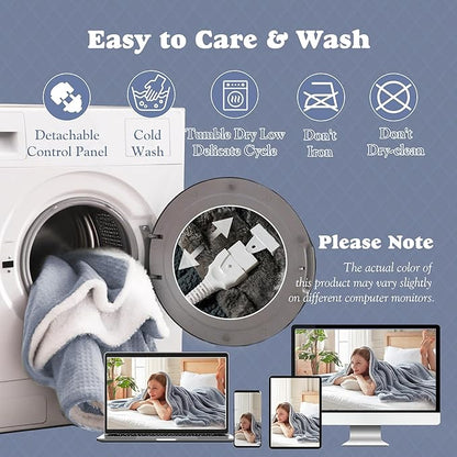 Cozy Heated Blanket Waffle Throw Size - Fast Warming Electric Throw Blanket with 6 Heat Settings & 4 Hours Auto-Off, Ideal Gift for Her, 50"x60", Smoky Blue