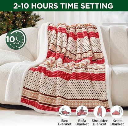 Westinghouse Christmas Heated Throw Blanket, Super Soft Flannel to Sherpa Electric Throw with 6 Heating Levels & 2-10 Hours Auto Off, Fast Heating & Overheat Protection, 50x60 Inch