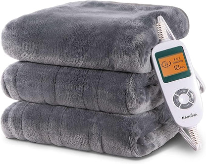 RAINOVA Heated Blanket, Electric Blanket-50''x60'', Soft Flannel Heating Blanket, 10-Level Heating, 10-Hour Auto-Off, Gifts for Parents and Elders, Gray, ETL & FCC Certified