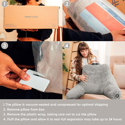 Nestl Fur Reading Pillow with Laptop Lap Desk, Stylish Back Pillow for Sitting Up, Lap Desk with Reading Pillows for Sitting in Bed Adult & Kids, Faux Fur Chair Pillow with Arms - Grey