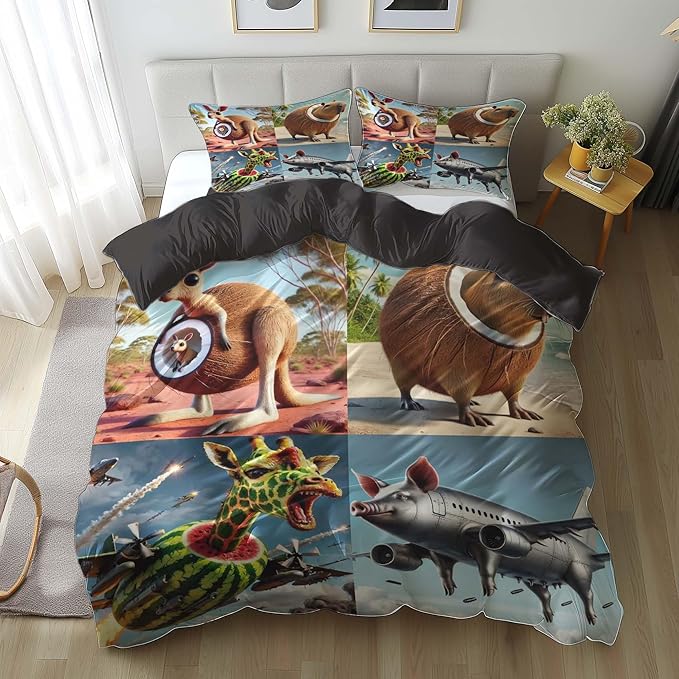 Italian Brainrot Bedding Duvet Cover Set,Funny Fusion AnimalsTwin Full Queen King Comforter Cover Bedding Set for Kids Boys Bed Decor Gifts ﻿ (Color 13,Twin (68" x 90"))