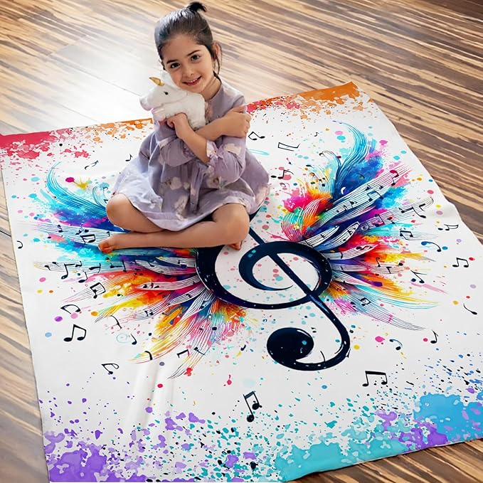 Music Blanket for Kids Teens Adults, 60x80 Inches Music Note Throw Blanket Gifts for Music Lovers Boys Girls, Soft Fuzzy Flannel Blanket Music Decor for Bed Couch Sofa Home