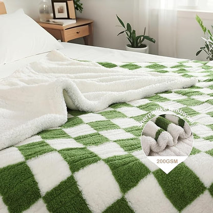 Electric Heated Blanket Full Size 72"×84" with 6 Heating Levels & 1-10Hs Auto Off, Checkered Plaid Heating Blanket Double Sided Sherpa, Fast Heating, Machine Washable for Christmas Gift Light Green