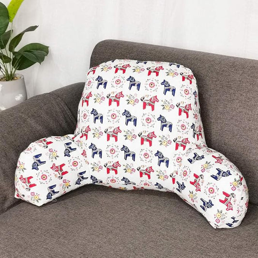 Bohemian Printed Reading Pillow with Support Arms Soft Bed Rest Pillows Back Support Cushion for Kids Reading Watching TV Sitting Up in Bed (20"×15"×8",Horse)