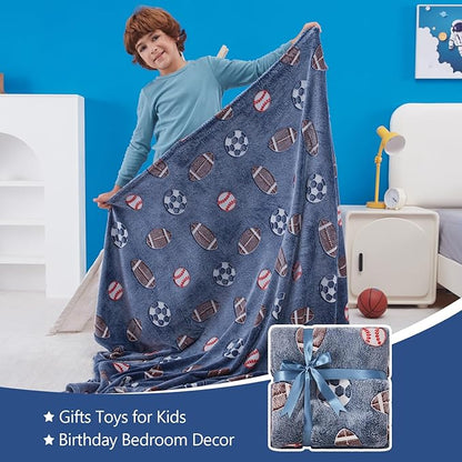 QSTEHEML Soccer Glow in The Dark Blanket,Football Gifts Toys for Kids Boys Age 3-12 Years Old,Birthday, for Toddler, Teen, Son, Soft Luminous Throw Blanket 50"×60"