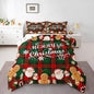 Erosebridal Christmas Bedding Full Size,Cartoon Santa Claus Snowman Comforter Set for Kids Child Toddler,Merry Christmas Duvet Insert,Red Green Buffalo Plaid Check Quilt Comforter with 2 Pillow Shams