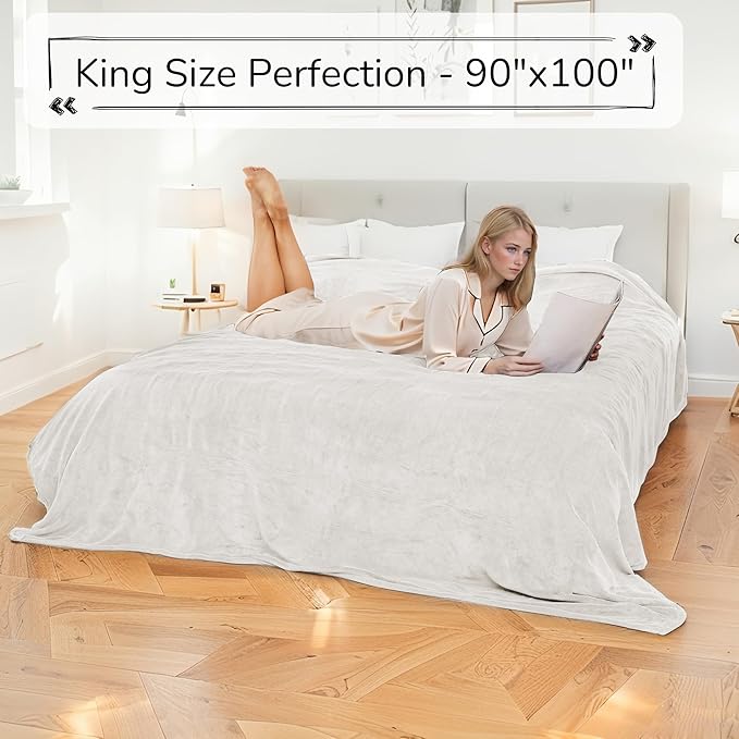 Electric Heated Blanket King Size 90"x100" - Dual-Sided with Microplush & Sherpa Fabric, 4 Heat Settings & 10 Hours Auto Off, Dual Controller, Machine Washable - White