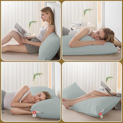 Goose Down Body Pillows for Adults, Large Body Pillow for Side Sleeper, Hugging Feather Body Pillow Insert, Cooling Full Length Long Pillow for Bed with 100% Organic Cotton Shell, (Baby Blue 20"x60")